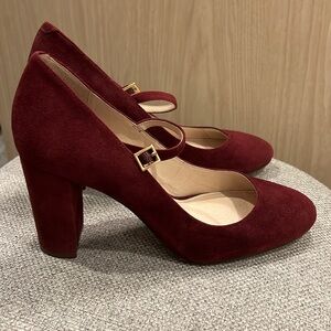 Louise et Cie burgundy/oxblood suede Mary Jane high heel block pumps size 9/39